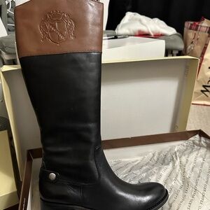 Franco Sarto Black and Brown Over the Knee Boots